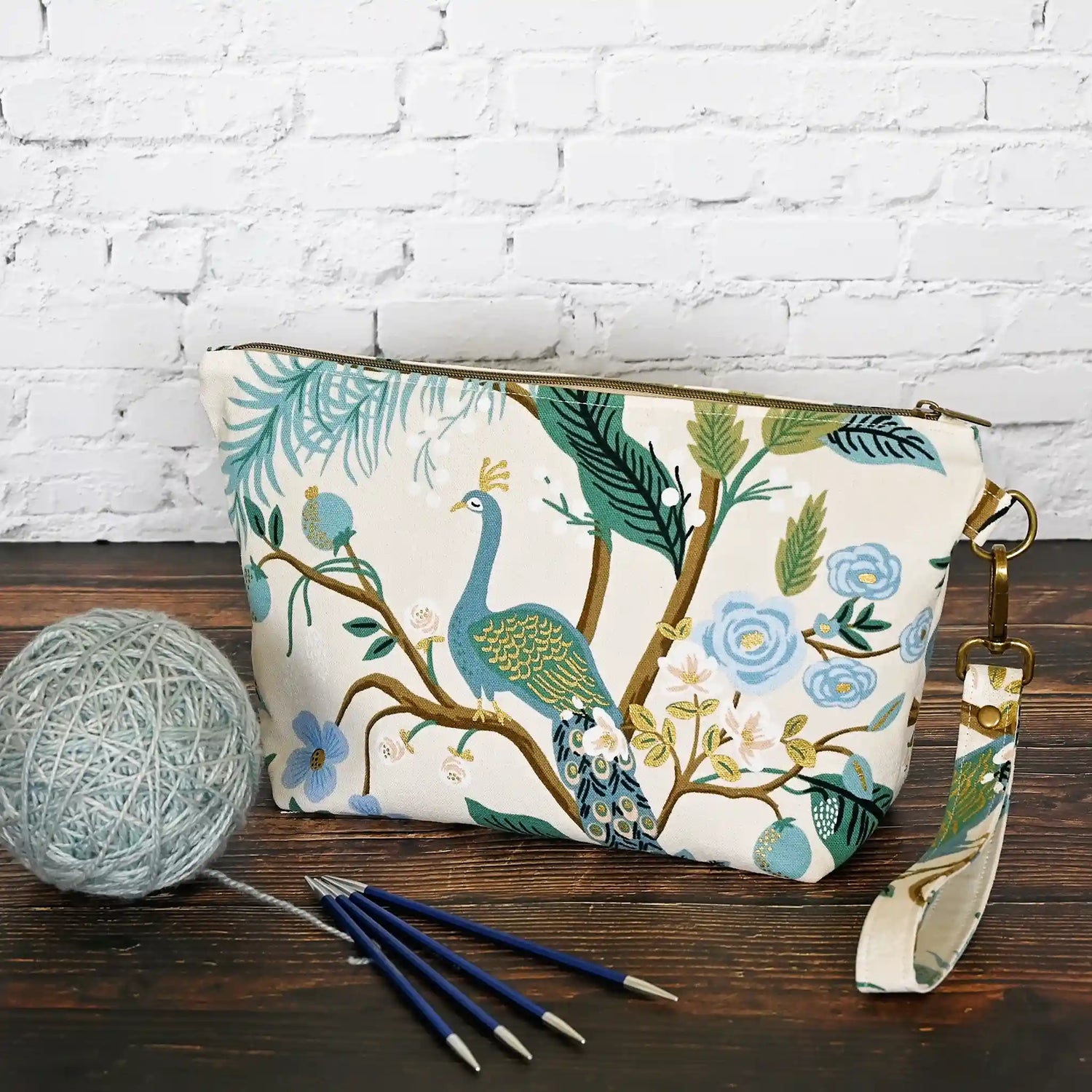 Gorgeous peacock canvas zippered pouch from Rifle Paper Co's Antique Garden collection.  Handmade in Nova Scotia, Canada.a