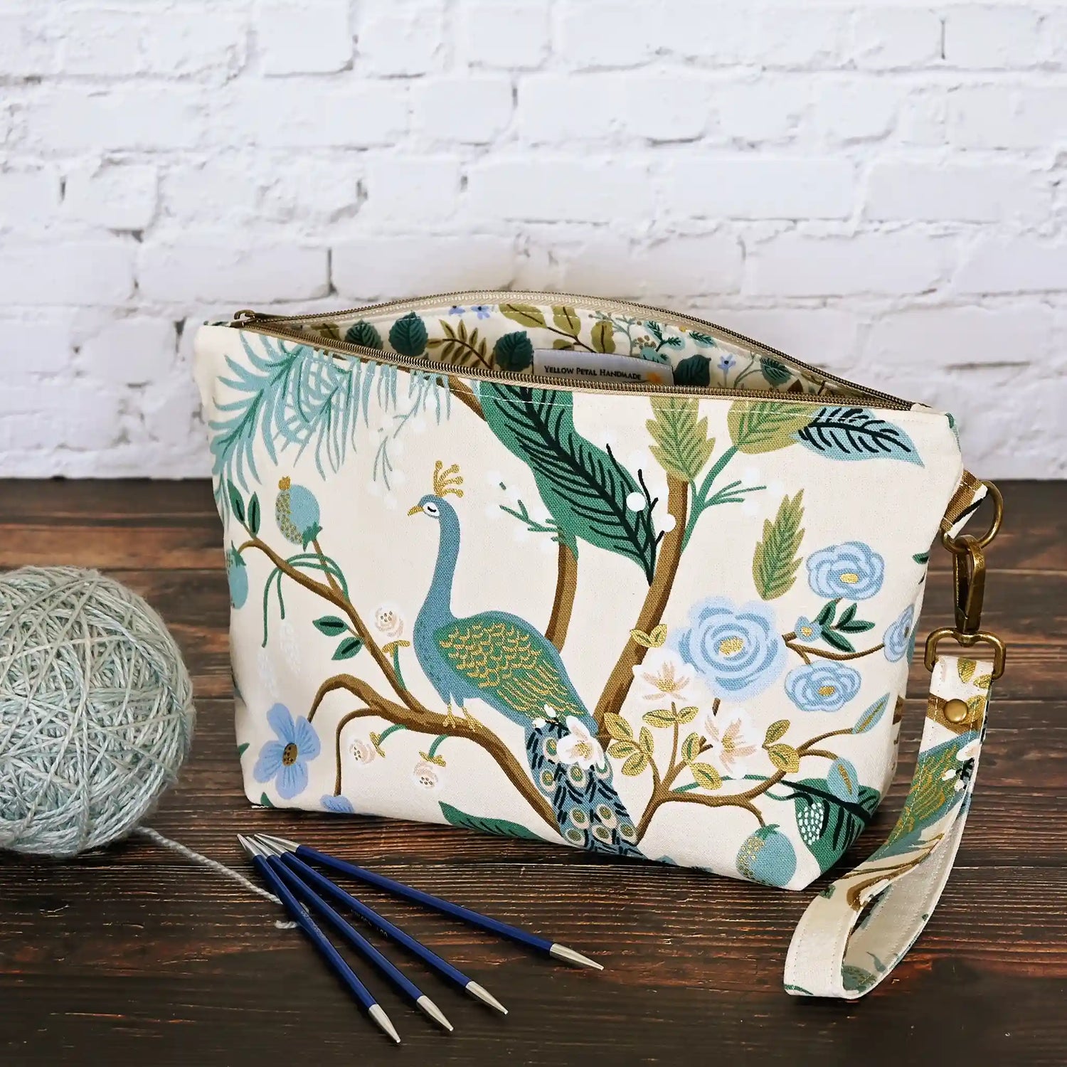 Gorgeous peacock canvas zippered pouch from Rifle Paper Co's Antique Garden collection.  Handmade in Nova Scotia, Canada.a