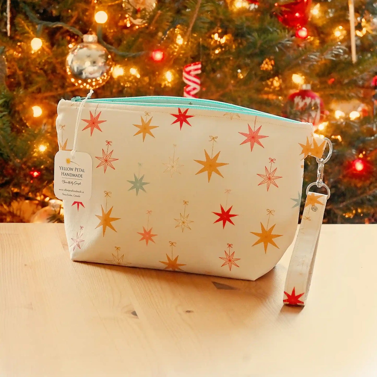 Holiday Stars Zippered Pouch with Removable Wrist Strap