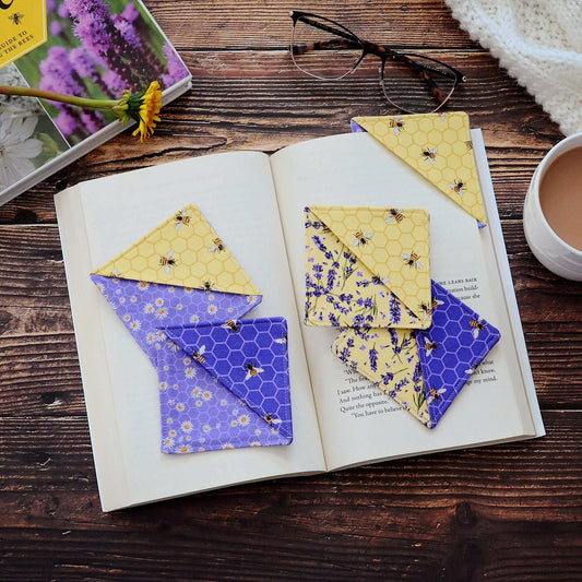 Pretty purple and yellow bee bookmarks.  Made in Canada by Yellow Petal Handmade.