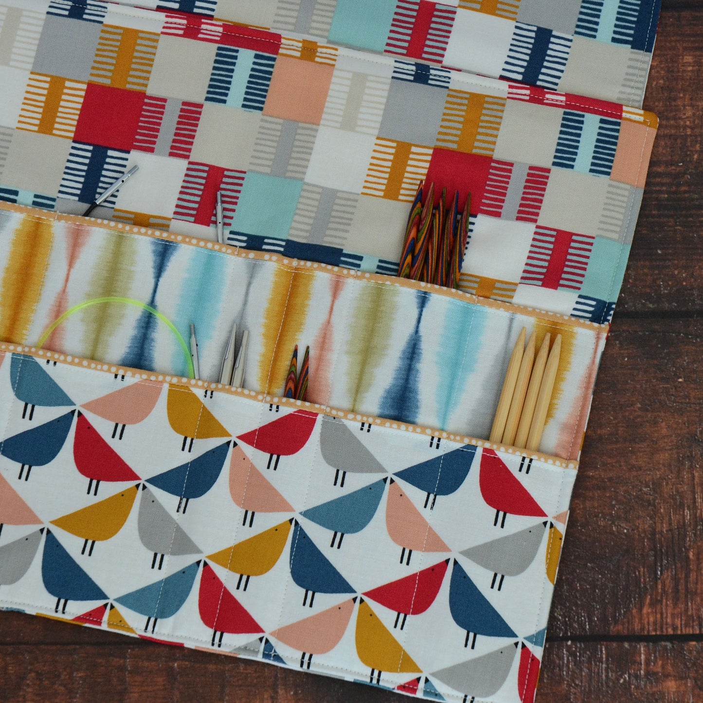 Quilted Needle Wrap in Scandi-Inspired Bird Fabric