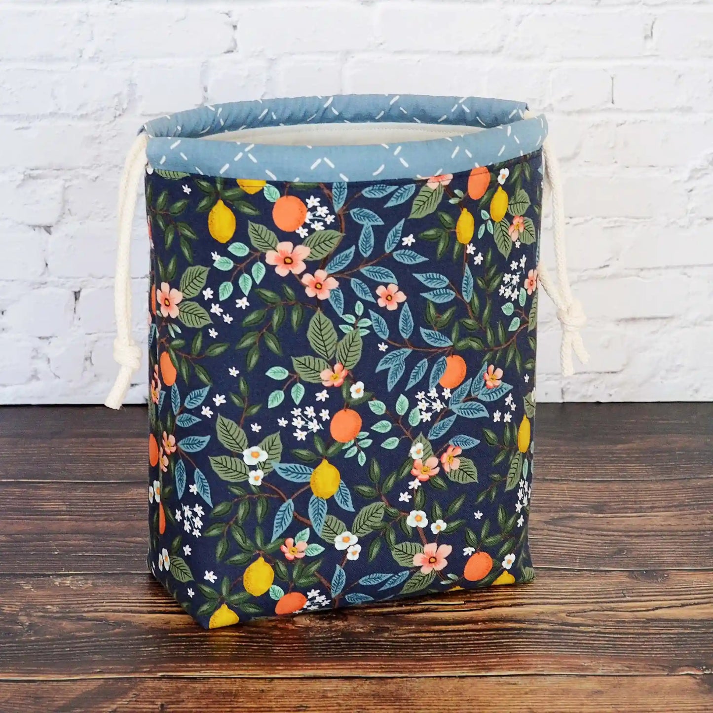 Navy floral bag made from Rifle Paper Co's Bramble collection.  Made in Nova Scotia, Canada by Yellow Petal Handmade.