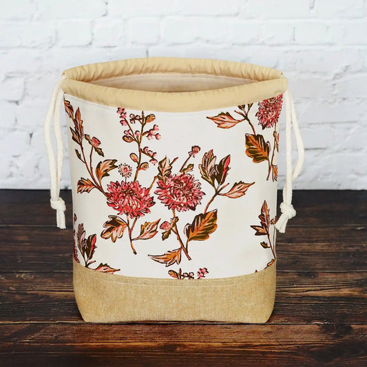 Pretty Cotton and Linen Floral Project Bag or Zippered Pouch