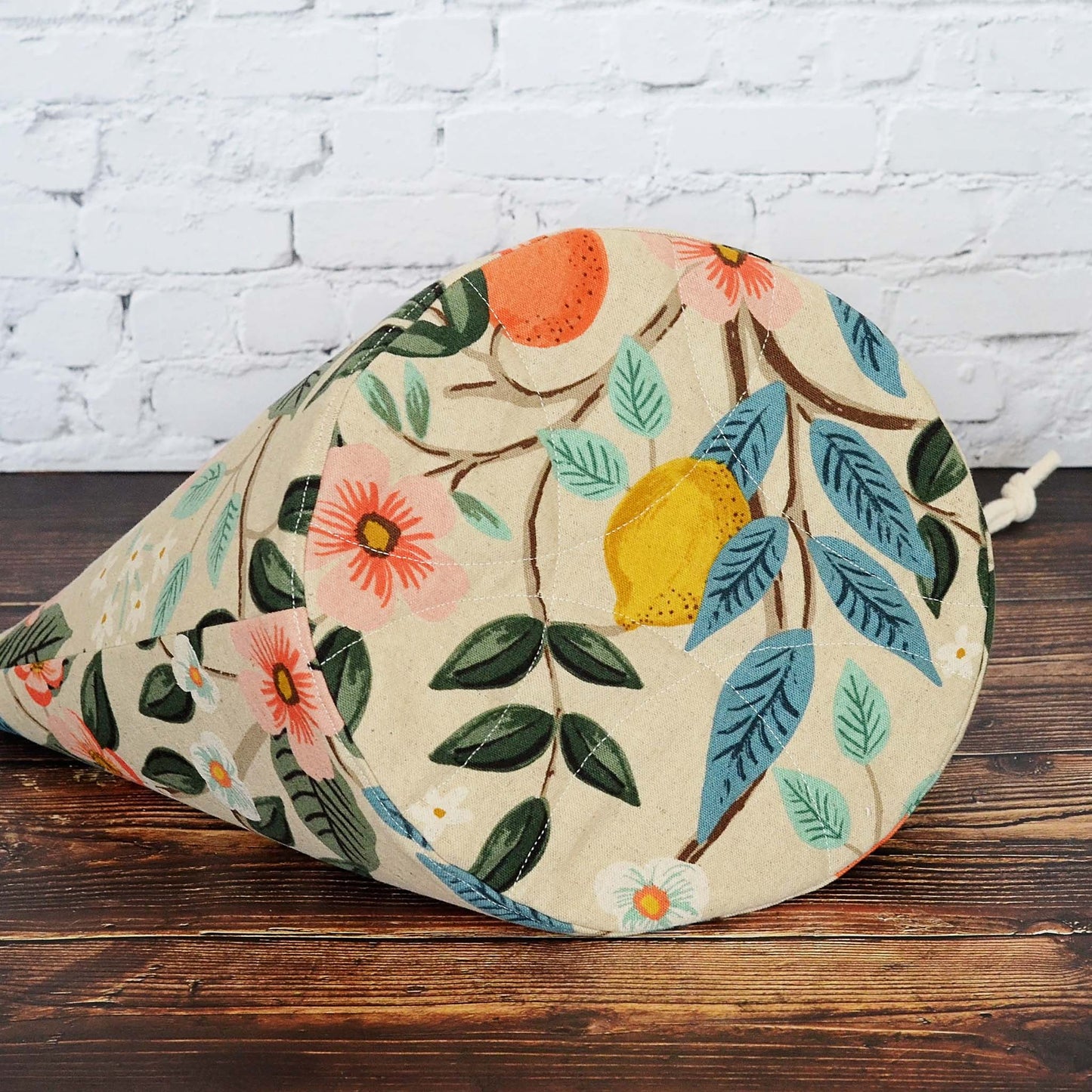 Canvas bucket bag with pockets in Rifle Paper Co. Canvas.  Handmade in Canada by Yellow Petal Handmade.