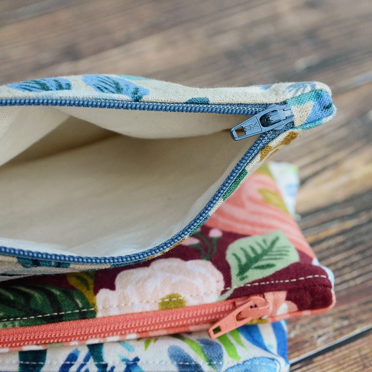 Floral Linen Zippered Pouches