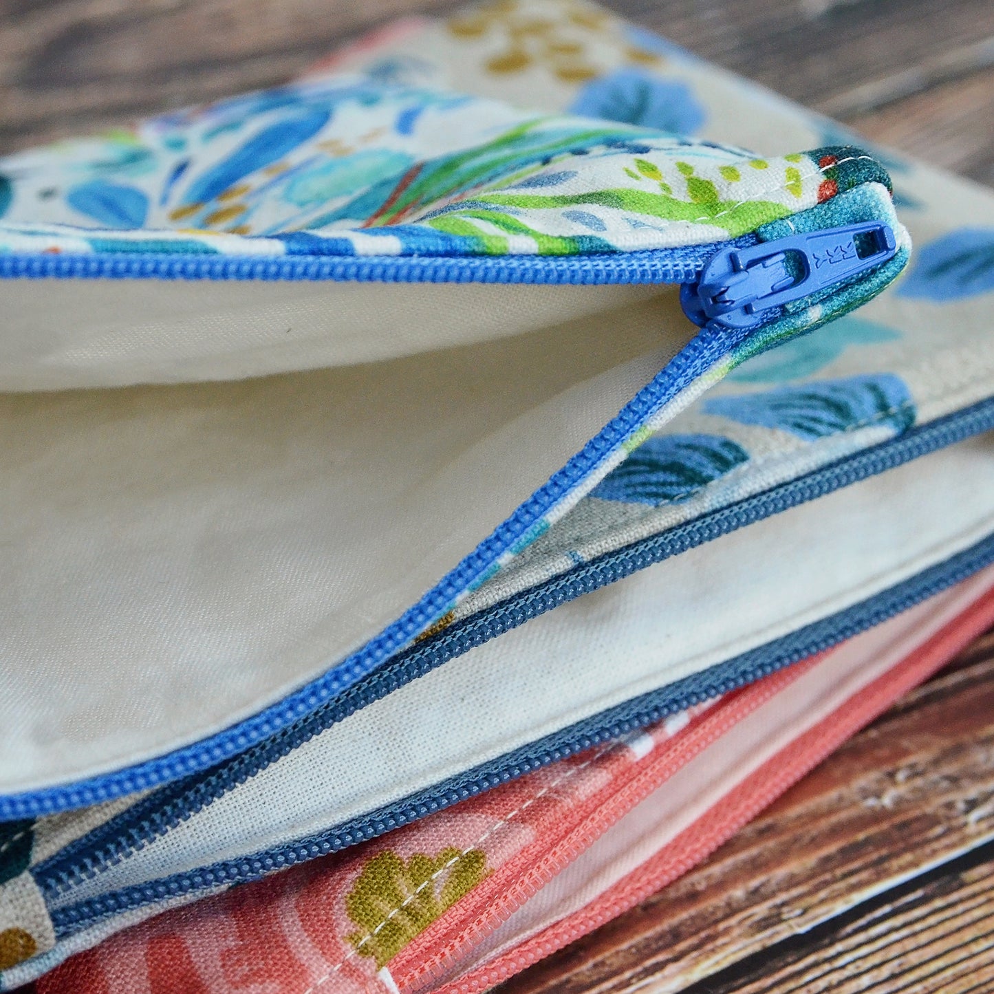 Floral Linen Zippered Pouches