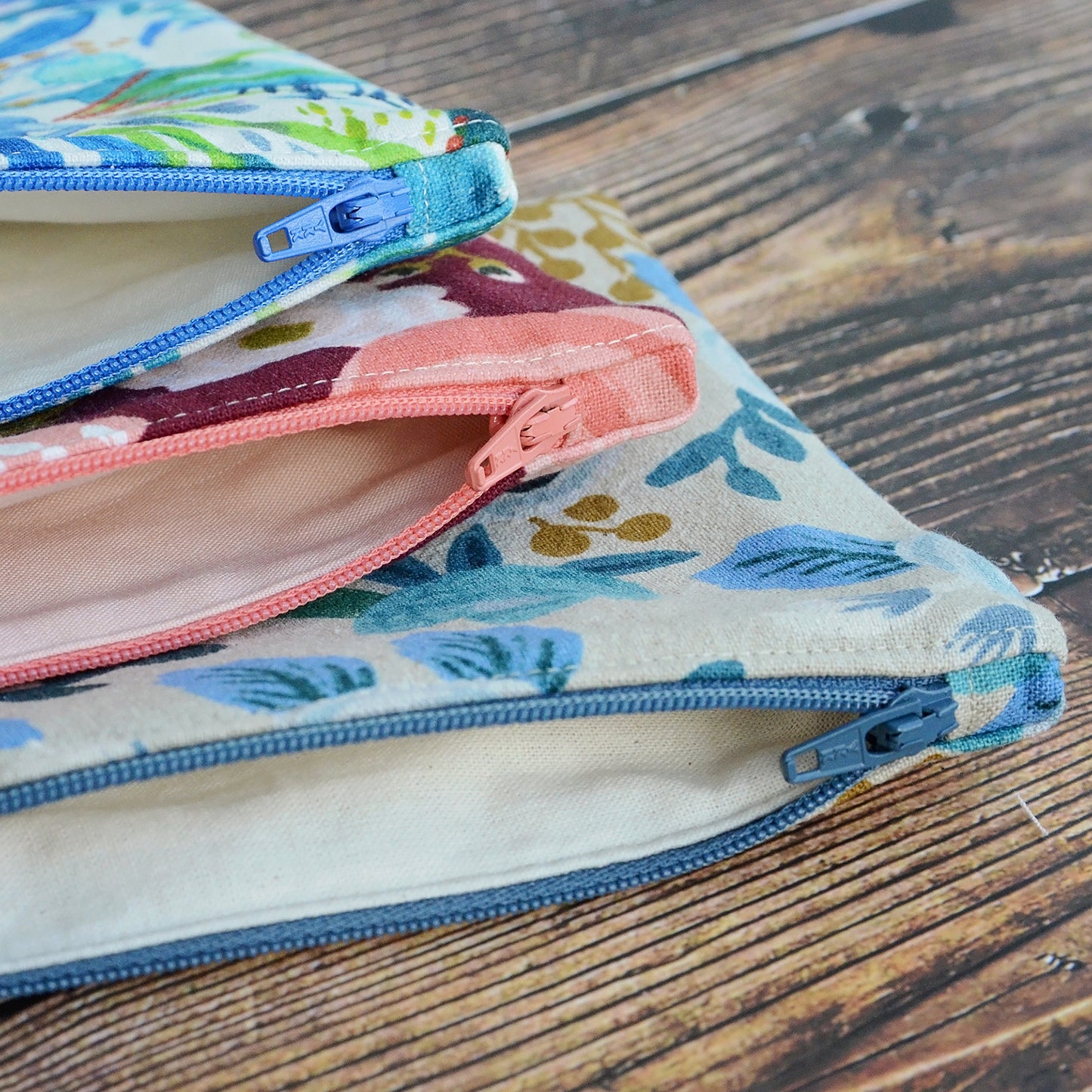 Floral Linen Zippered Pouches