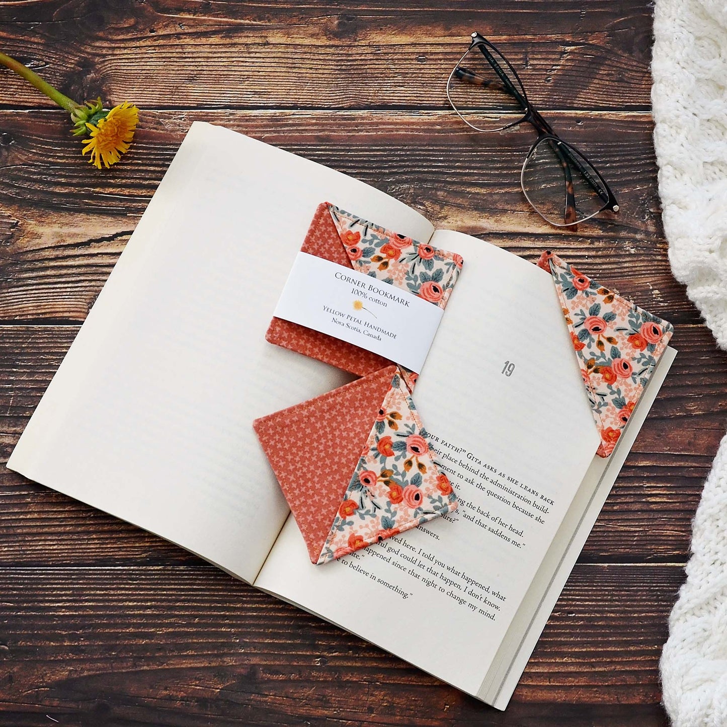 Pretty pumpkin coloured floral bookmarks made using Rifle Paper Co florals.  Made in Nova Scotia, Canada.