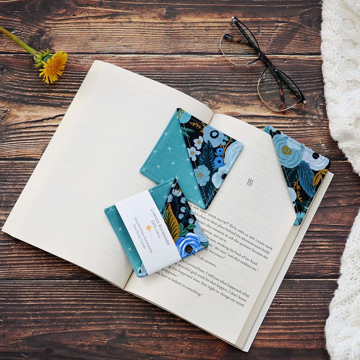 Pretty teal and black floral bookmarks made using Rifle Paper Co florals.  Made in Nova Scotia, Canada.