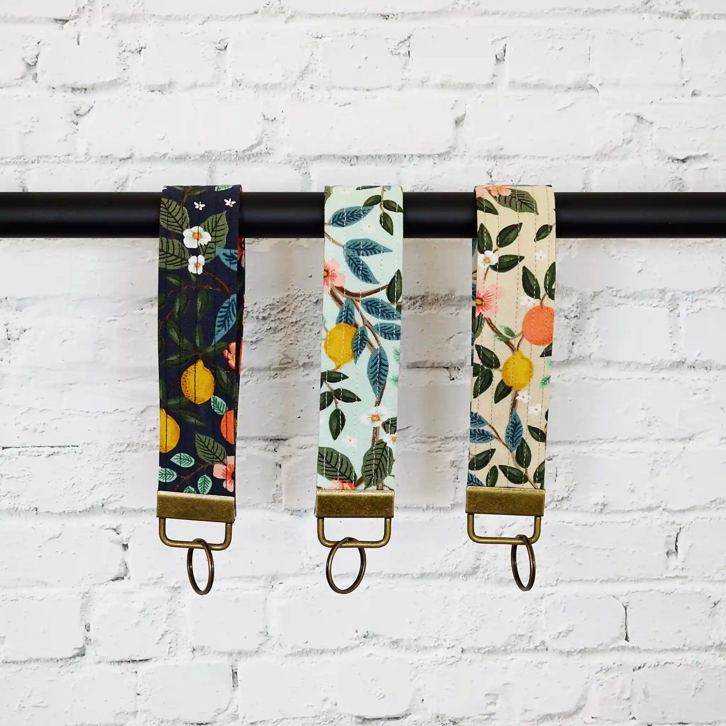 Pretty citrus themed wristlet keychains made from Rifle Paper Co's Bramble collection.  Made in Canada by Yellow Petal Handmade.