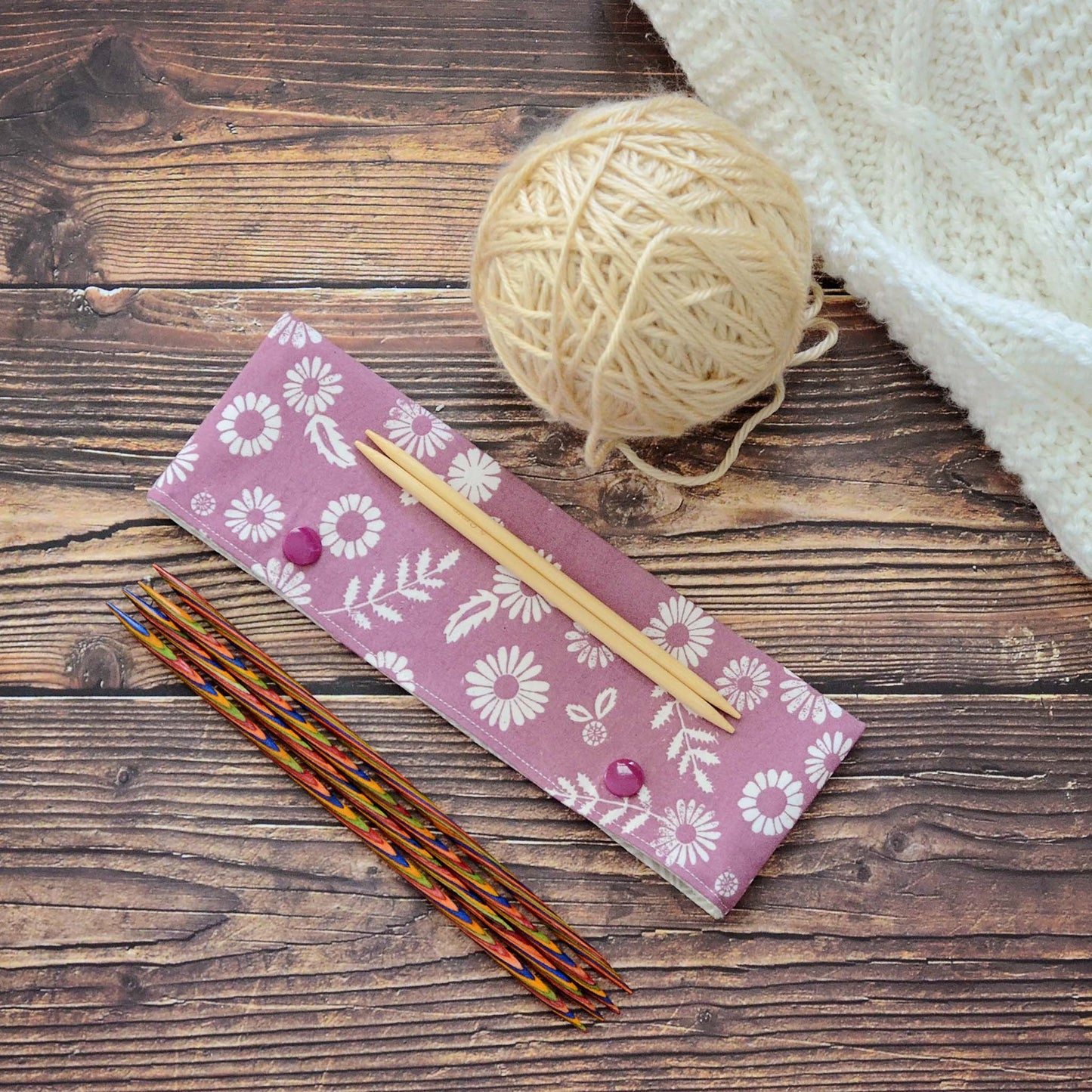 Pretty Purple Drawstring WIP bag for Knitting or Crochet, Foldable