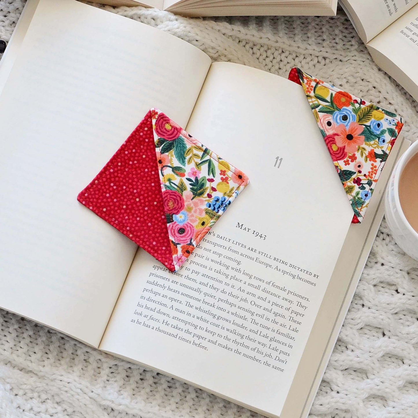 Pretty Assorted Floral Fabric Corner Bookmarks